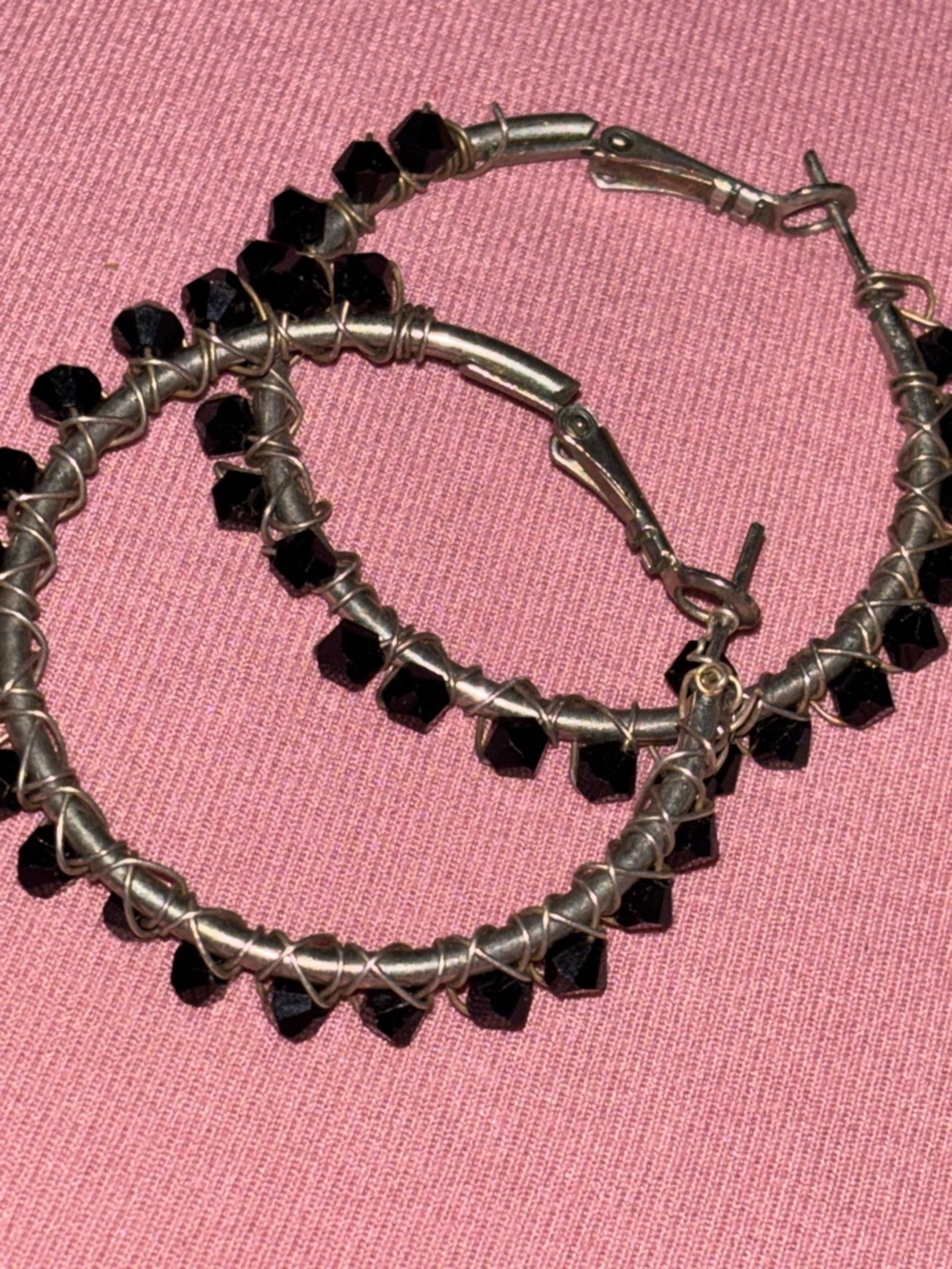 Vintage estate sale Hoop Earrings with Black Beaded Accents